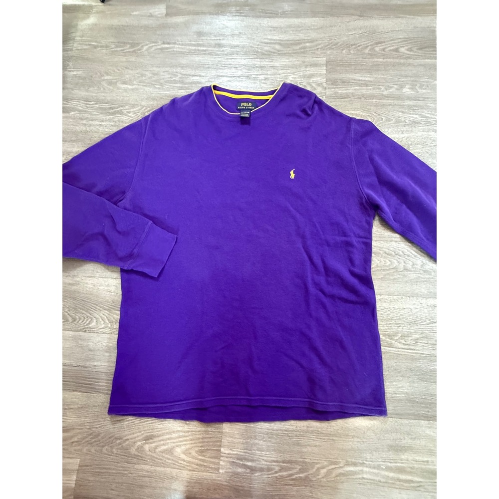 Polo Ralph Lauren Mens 2XL Purple Waffle Knit Thermal Long Sleeve Shirt